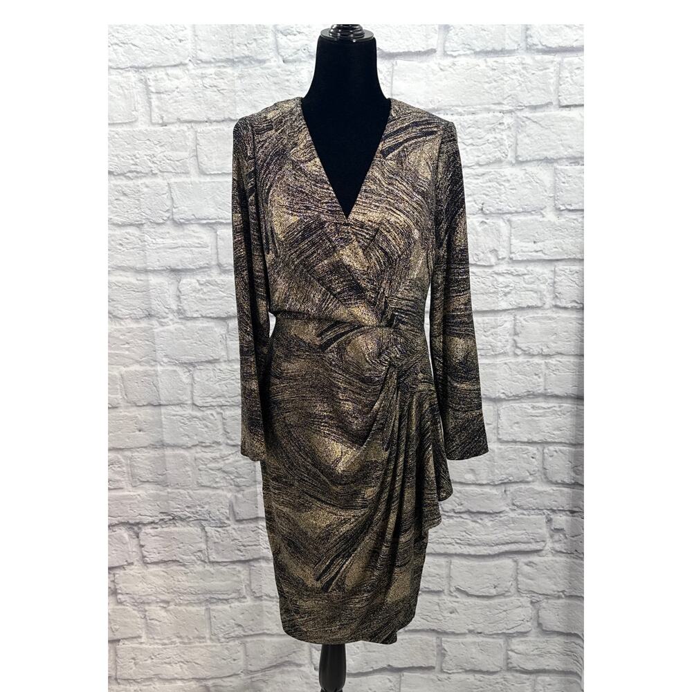 London Times Gold and Black Metalic Cocktail Dress Size 12